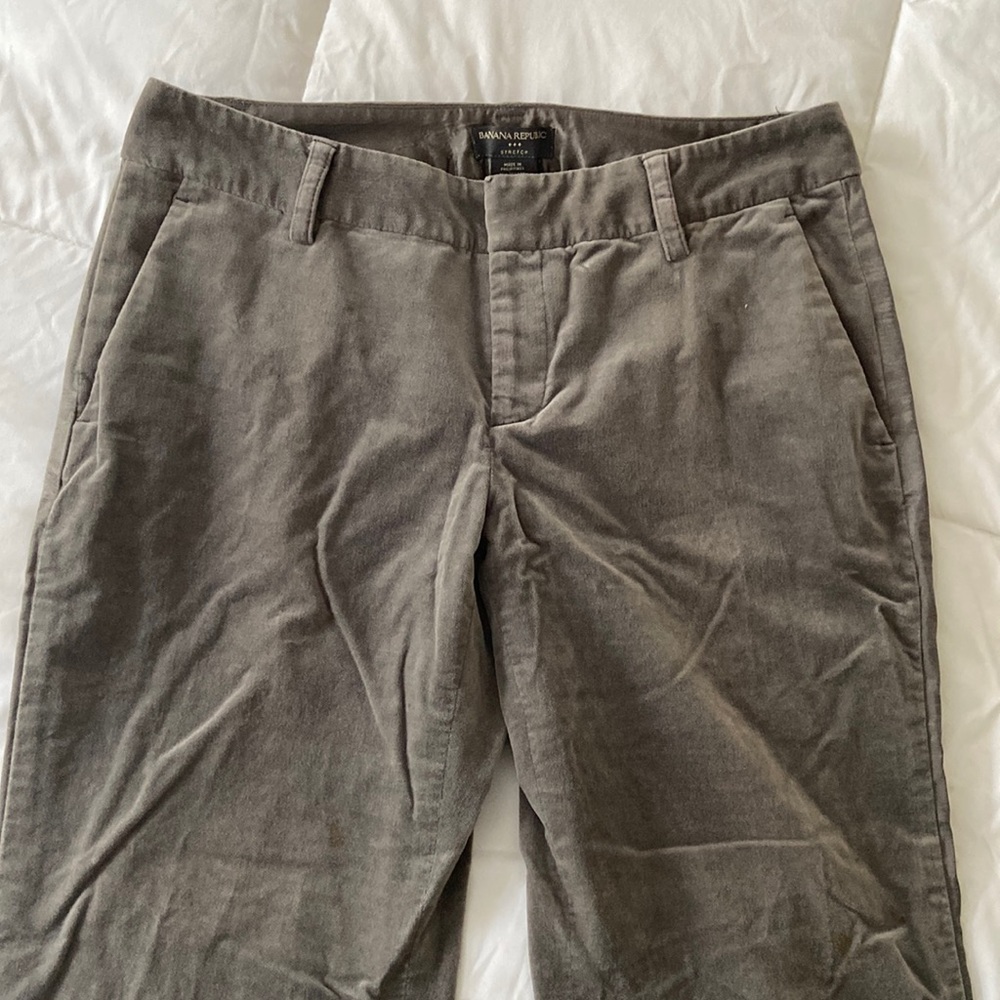 Banana Republic Stretch Gray Velvet Pants with Side Satin Stripe